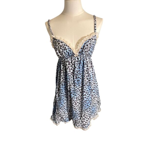 Victoria Secret Size Small Gown Blue Leopard Cotton - Picture 1 of 9